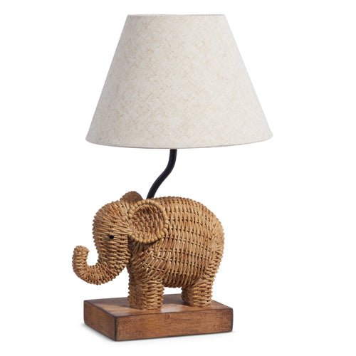 Woven Elephant Lamp with Shade, 15.5" Handcrafted Boho Decor, Stylish Ambient Lighting, Unique Home & Gift Idea Animal Lamp