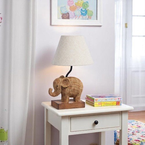 Woven Elephant Lamp with Shade, 15.5" Handcrafted Boho Decor, Stylish Ambient Lighting, Unique Home & Gift Idea Animal Lamp