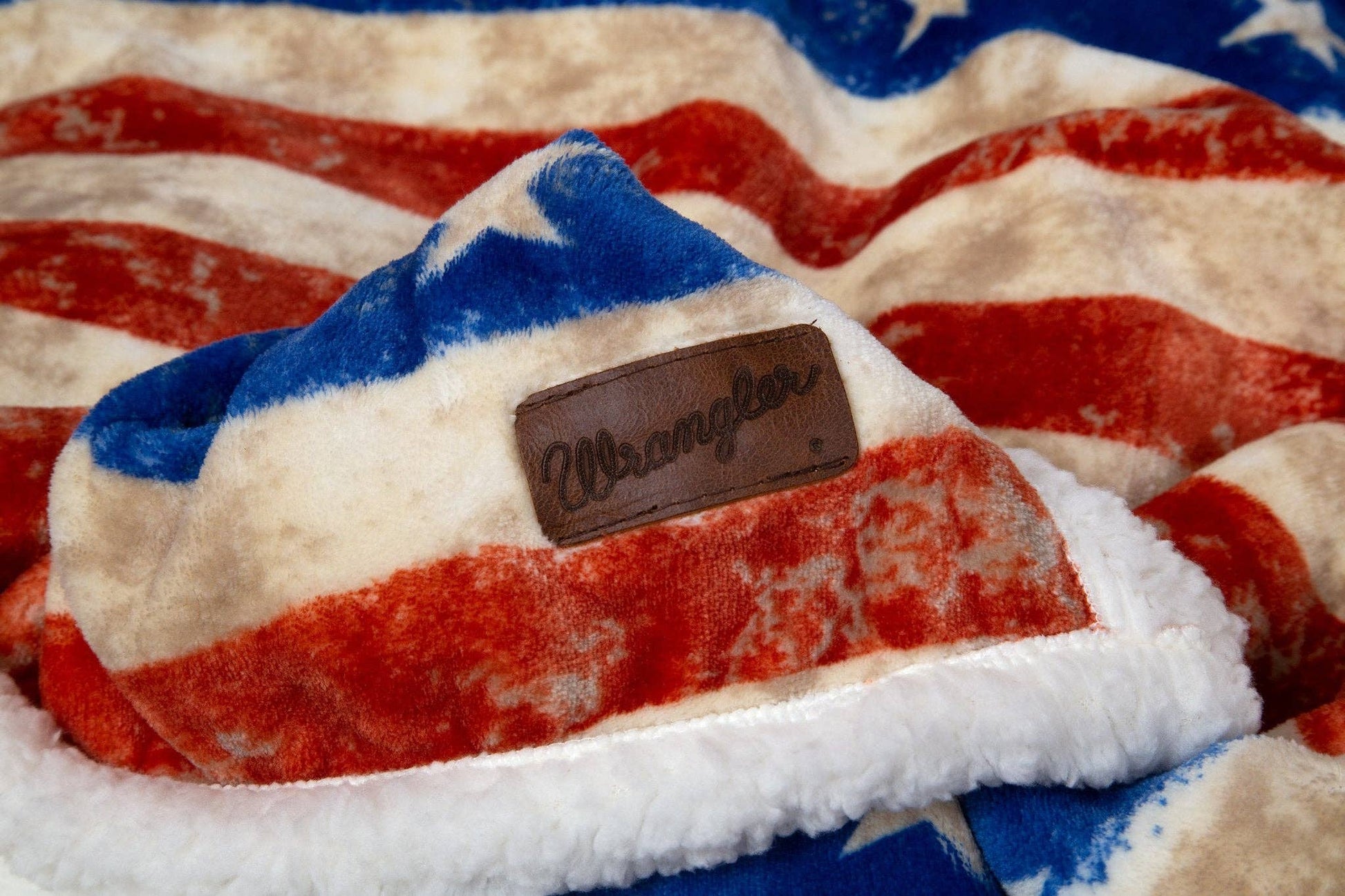 Wrangler Stars & Stripes USA American Flag Plush Fur Sherpa Borrego Fleece Throw Blanket - Nifty Decor & More