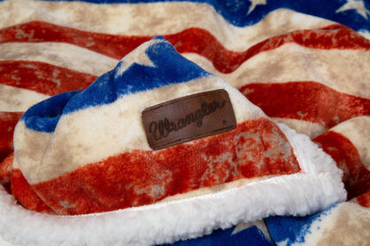 Wrangler Stars & Stripes USA American Flag Plush Fur Sherpa Borrego Fleece Throw Blanket - Nifty Decor & More