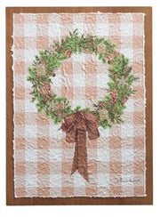 RAZ - 18" Gingerbread Gingham Greenery Textured Paper on Wood Wall Art Wall Decor Wreath  