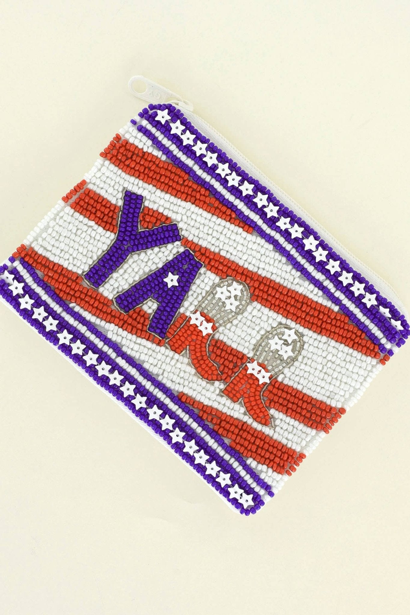 Y’ALL” Patriotic USA Flag Seed Bead Beaded Coin Bag - Nifty Decor & More