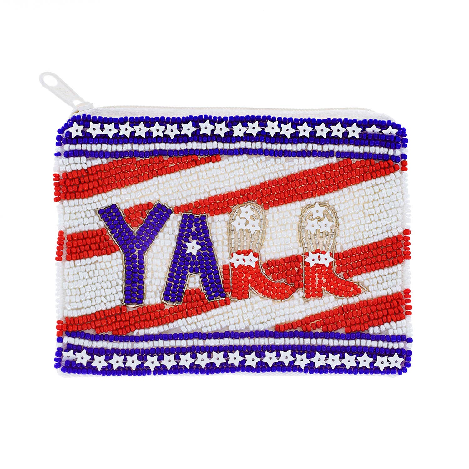 Y’ALL” Patriotic USA Flag Seed Bead Beaded Coin Bag - Nifty Decor & More