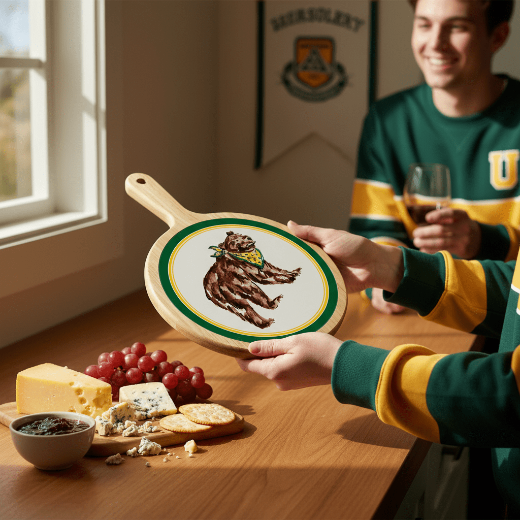 Yellow Bear Collegiate Bamboo & Ceramic Cheese Board - Nifty Decor & More