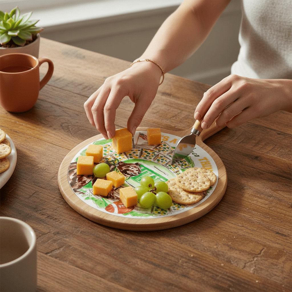 Yellow Bear Stadium Collegiate Bamboo & Ceramic Cheese Board - Nifty Decor & More