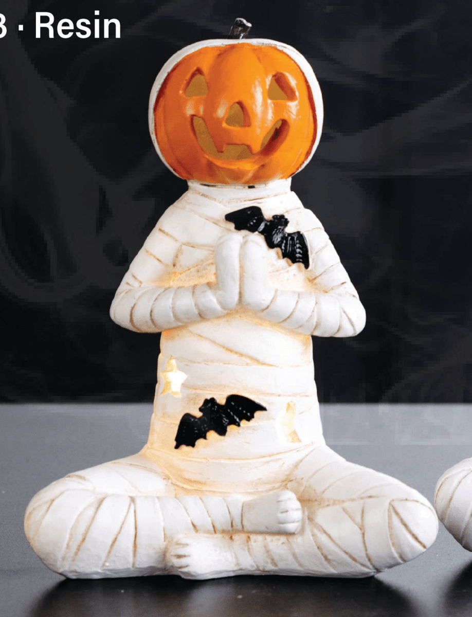 Yoga Mummy Halloween Resin Lighted LED Orange White - Nifty Decor & More