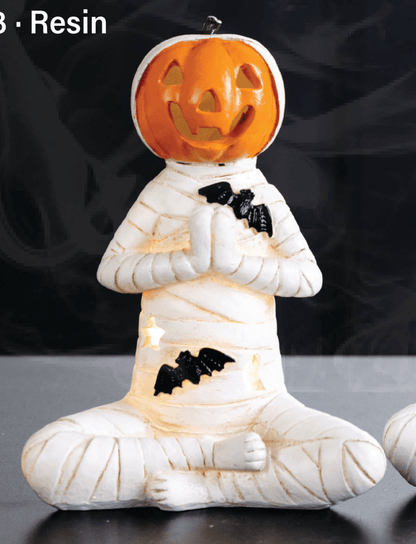 Yoga Mummy Halloween Resin Lighted LED Orange White - Nifty Decor & More