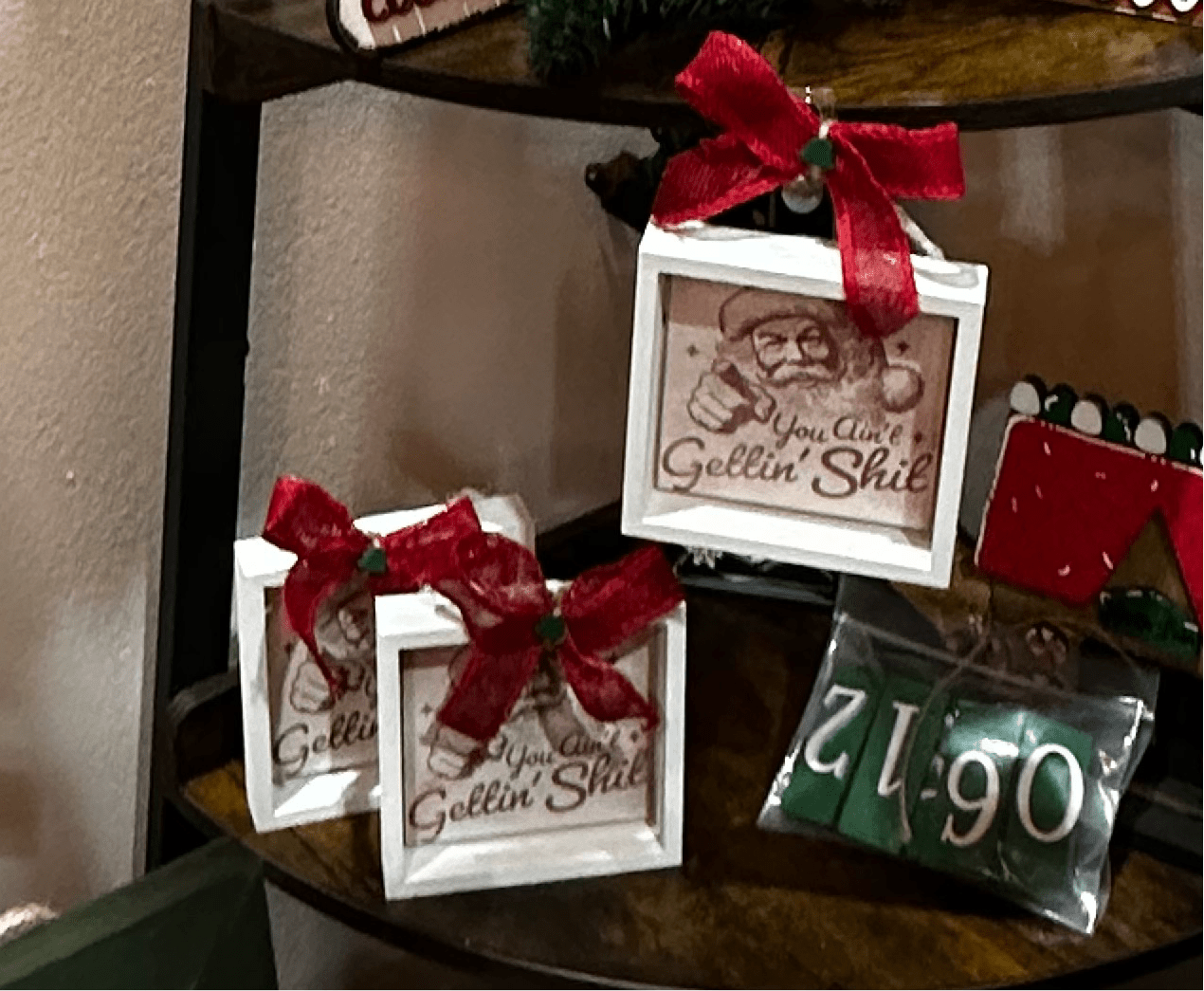 You Ain't Gettin' S**t, Santa, Christmas, Holiday, Funny, 4x4x1 Wood Block Christmas decor White Shadow Box
