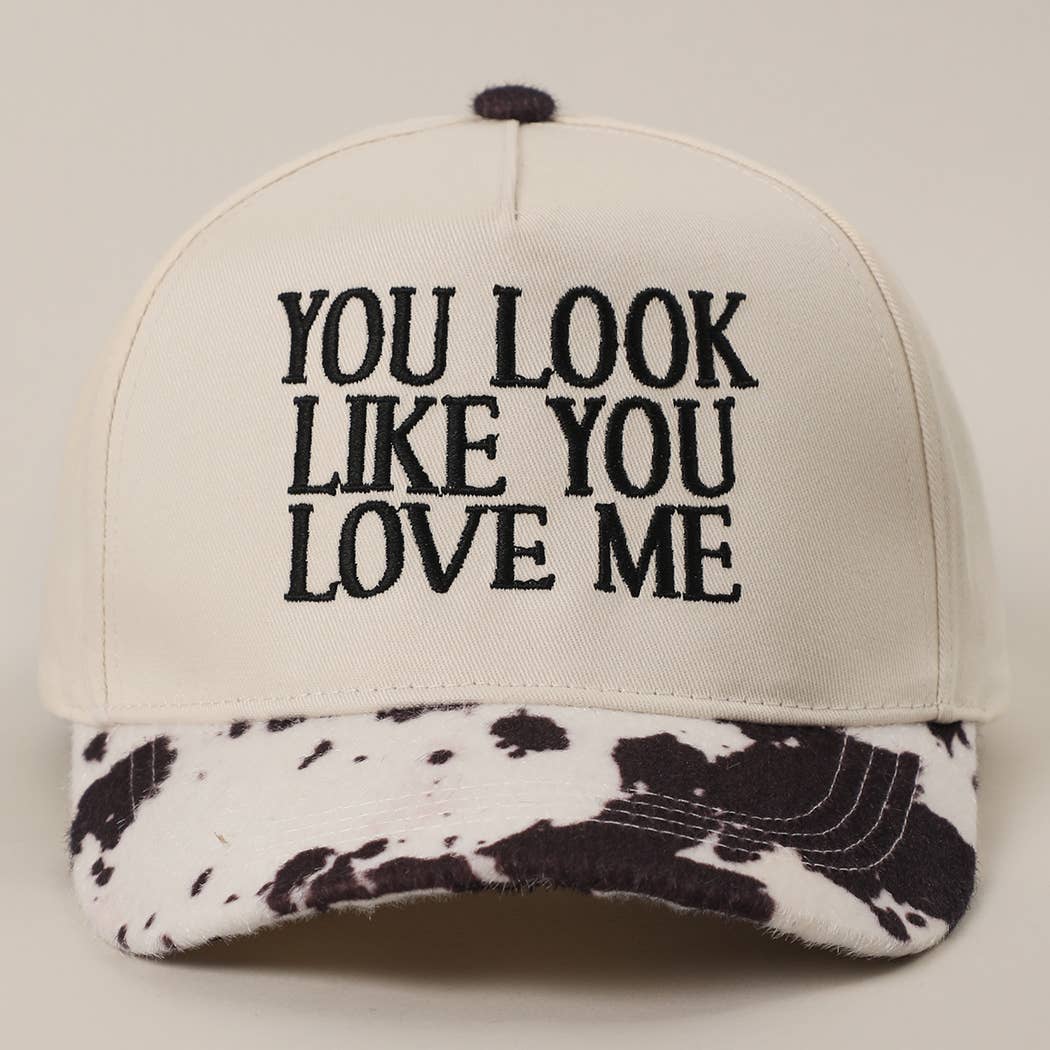 You Look Like You Love Me Embroidered Animal Print Trucker BLKBL One Size