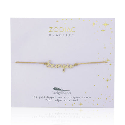 SCORPIO Zodiac Cord Bracelet Gold - October 23 - November 21 Zodiac Sign Bracelets