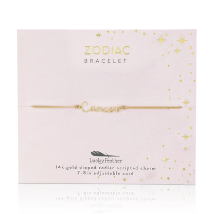 CANCER Zodiac Cord Bracelet Gold - June 21 - July 22 Zodiac Sign Bracelets