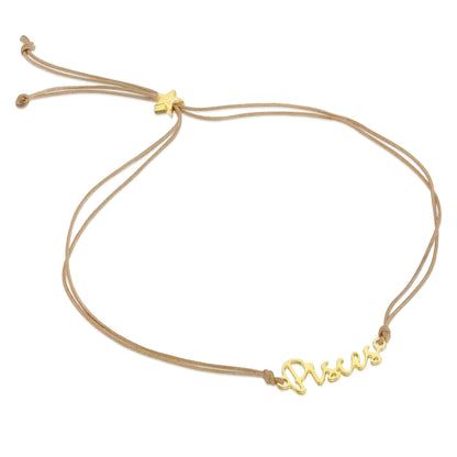 PISCES Zodiac Cord Bracelet Gold - February 19 - March 20 Zodiac Sign Bracelets