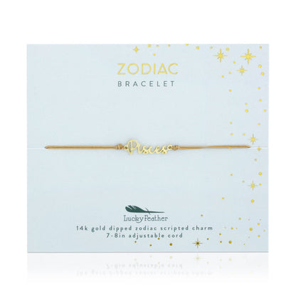 PISCES Zodiac Cord Bracelet Gold - February 19 - March 20 Zodiac Sign Bracelets