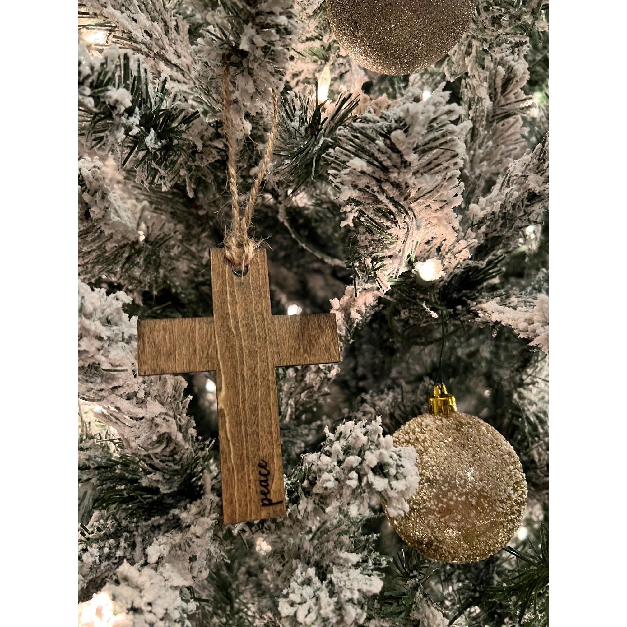 Wooden Cross Ornament Christmas Ornament Peace  