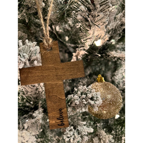 Wooden Cross Ornament Christmas Ornament Believe  