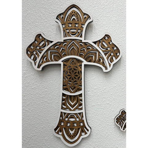 Wooden Crosses Wall Decor Large White/Dark Stain 