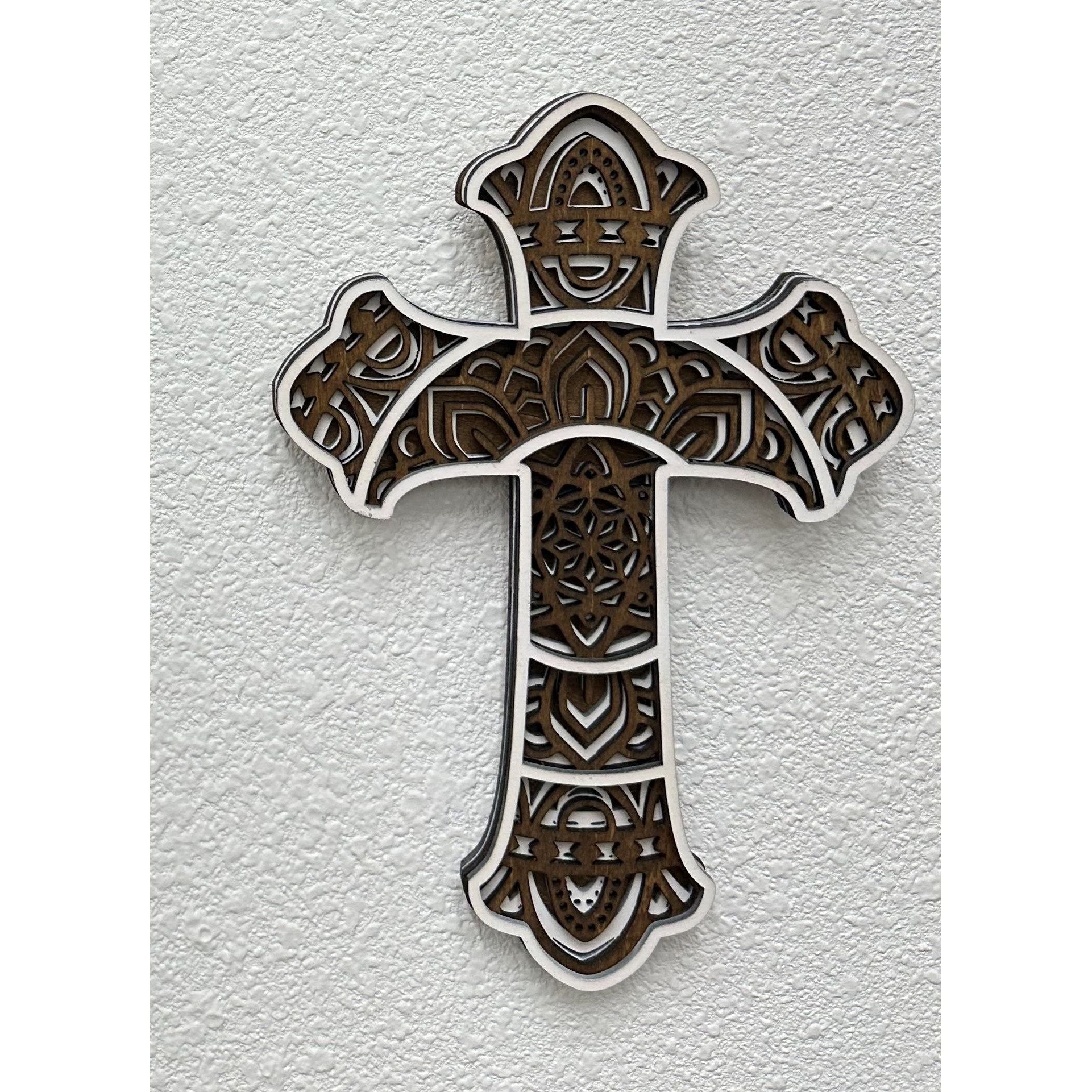 Wooden Crosses Wall Decor Small White/Dark Stain 