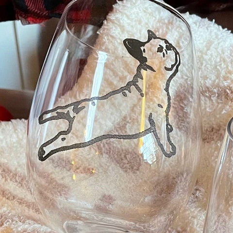Laser-Engraved Yoga Frenchie Wine Glasses Wine Glasses   