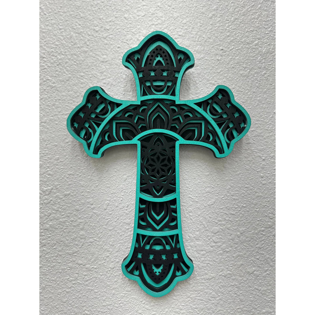 Wooden Crosses Wall Decor Small Turquoise/Black 