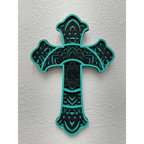 Wooden Crosses Wall Decor Small Turquoise/Black 