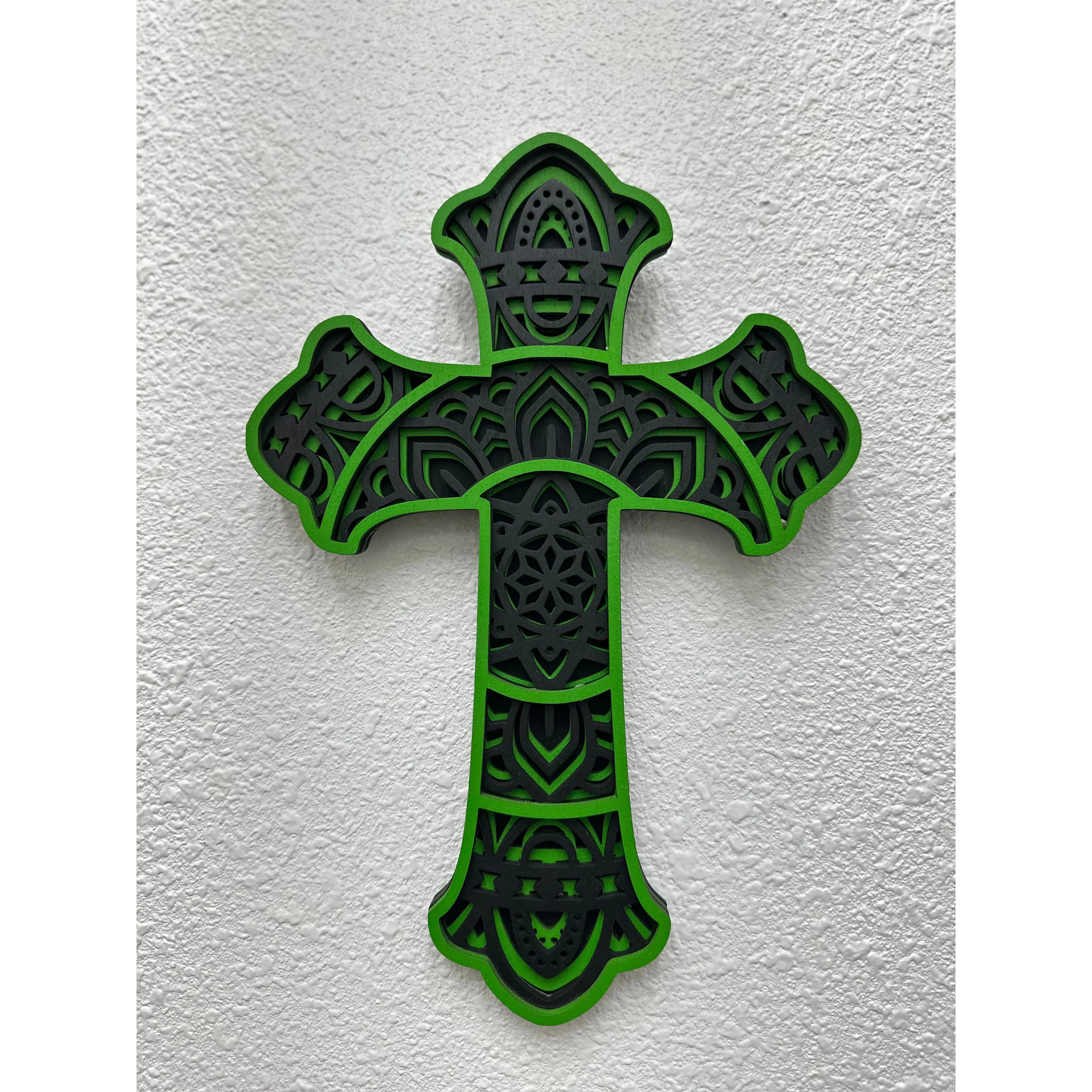Wooden Crosses Wall Decor Small Green/Black 