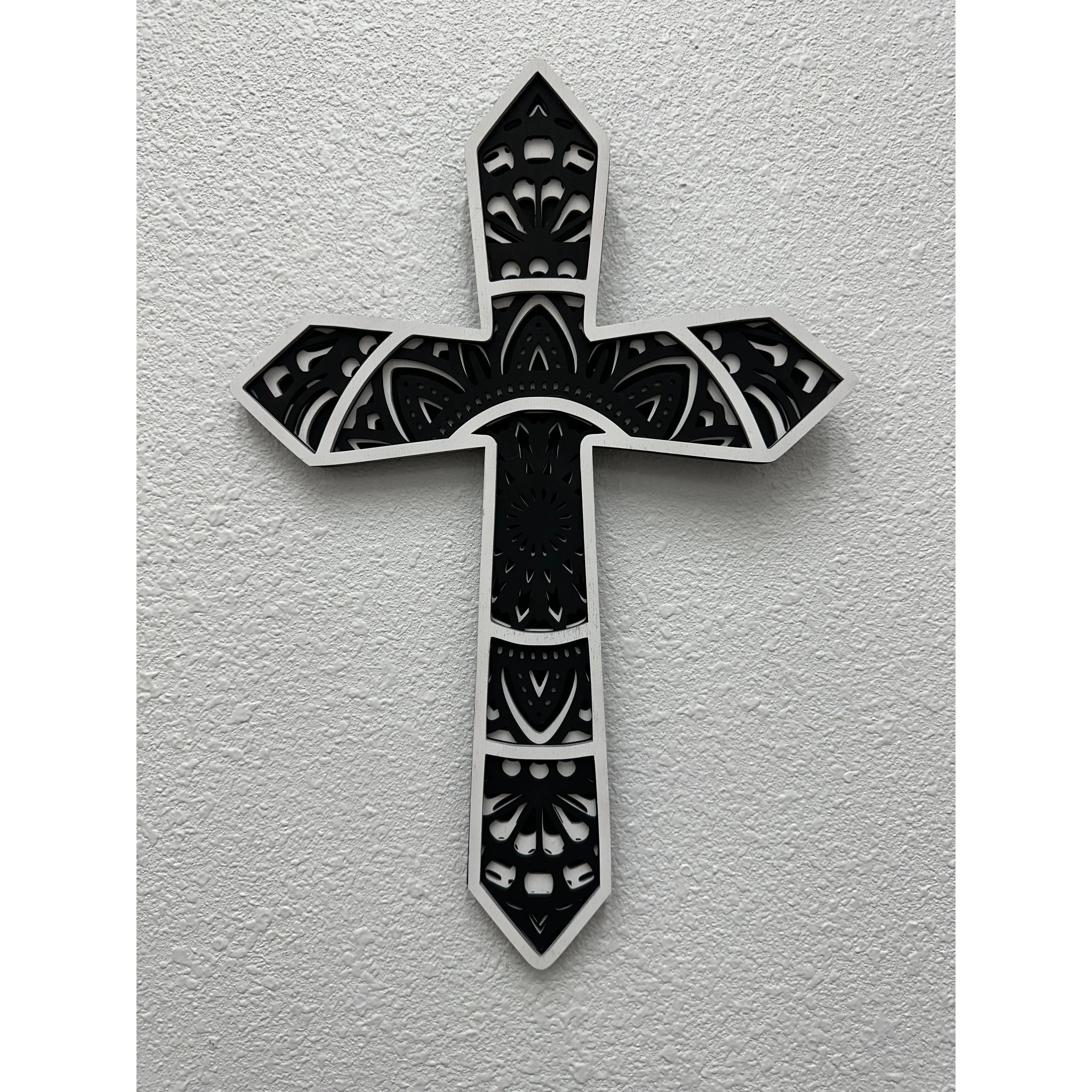 Wooden Crosses Wall Decor Small White/Black 