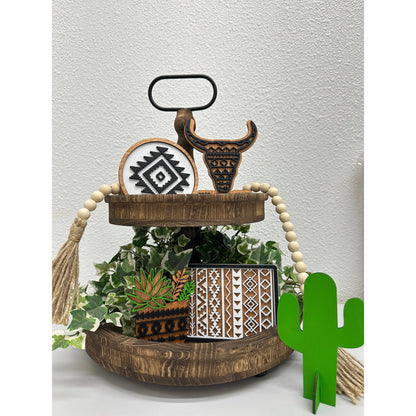 Aztec Tierd Tray Décor Tiered Tray Black/White